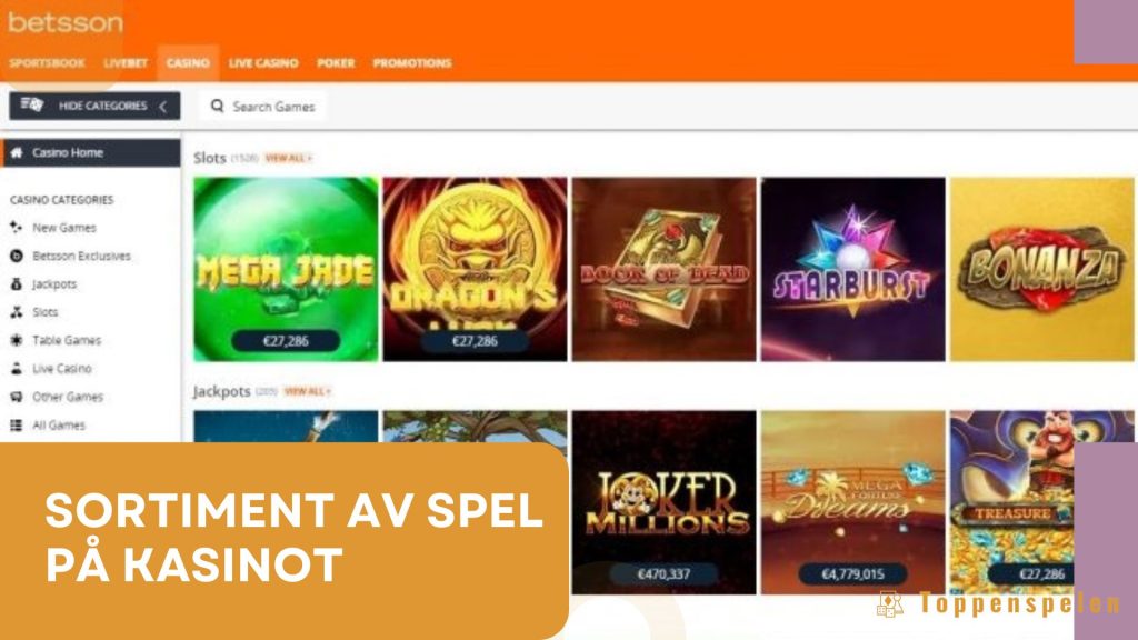 Sortiment av spel på kasinot