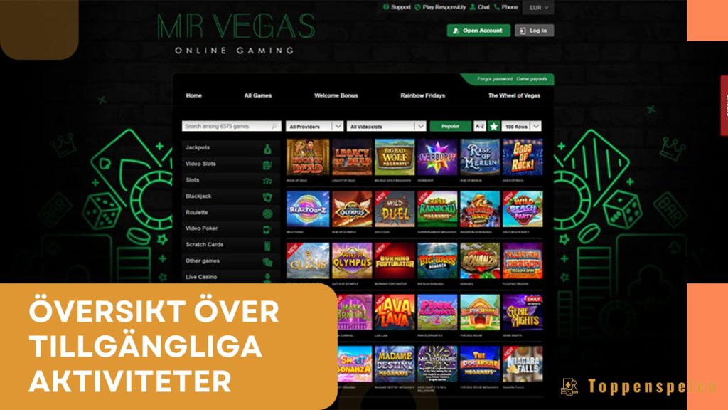 Översikt över tillgängliga aktiviteter  mr vegas